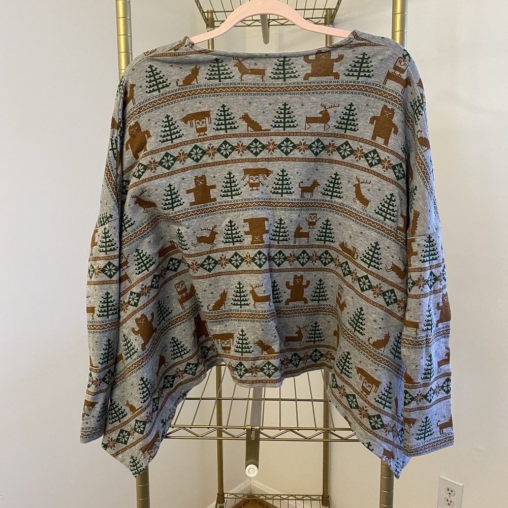 Ne-Net Shirt Womens Size 2 (M) Asymmetrical Nordic Winter Graphic Soft Knit - Picture 2 of 10